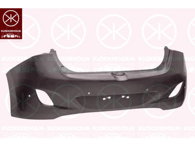 Bumper, Rear, with hole(s) for park distance control, Number of bores: 4, black