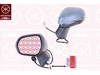 Utv.spegel, Vänster, för el. spegelinställning, med blinkljus, primerbehandlad, Antal stickkontakter: 6, uppvärmbar, konvex