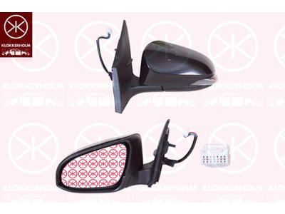 Exterior Mirror, Left, Electronically foldable, for electric mirror adjustment, Number of pins: 9, with indicator, Heatable, w/primer, Convex