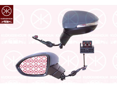 Exterior Mirror, Left, Electronically foldable, Number of pins: 9, with Peripheral Lighting, with indicator (LED), w/primer, Aspherical, Complete Mirror