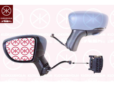 Exterior Mirror, for vehicles with lane keeping assist, Right, Electronically foldable, with indicator (LED), with thermo sensor, Number of pins: 12, w/primer, Heatable, Convex