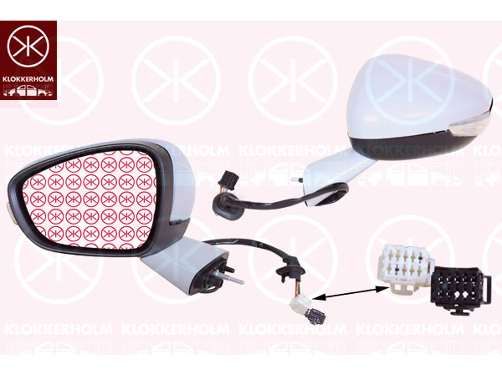 Exterior Mirror, Right, Number of pins: 12, Electronically foldable, with indicator, with reading light, with thermo sensor, Heatable, w/primer, Convex
