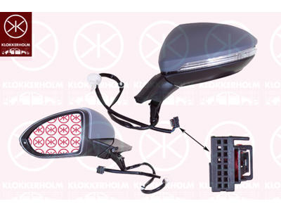Exterior Mirror, Left, for electric mirror adjustment, Electronically foldable, Number of pins: 9, w/primer, with indicator (LED), with reading light, Heatable, Aspherical, Complete Mirror