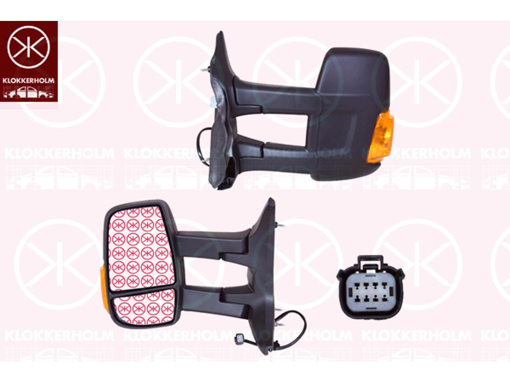 Exterior Mirror, Right, for electric mirror adjustment, Long mirror arm, Number of pins: 6, Heatable, with indicator, Indicator Colour: yellow, W16W, Convex