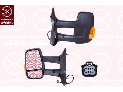 Exterior Mirror, Left, for electric mirror adjustment, Long mirror arm, Number of pins: 6, Heatable, with indicator, Indicator Colour: yellow, W16W, Convex