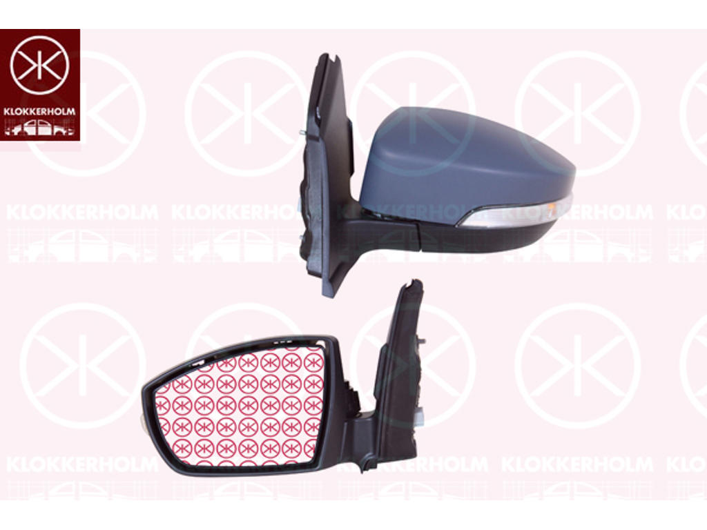 Exterior Mirror, for vehicles with blind spot assistant, Right, Electronically foldable, with reading light, Number of pins: 10, w/primer, Heatable, Aspherical