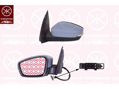 Exterior Mirror, Left, for electric mirror adjustment, with indicator, Number of pins: 6, Heatable, Convex, w/primer, Complete Mirror