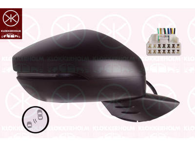 Rétroviseur extérieur, av/primer, avec feu de clignotant (LED), abattible électriquement, pour ajustage électrique des rétroviseurs, convexe, noir, droite, rempli(es) de gel