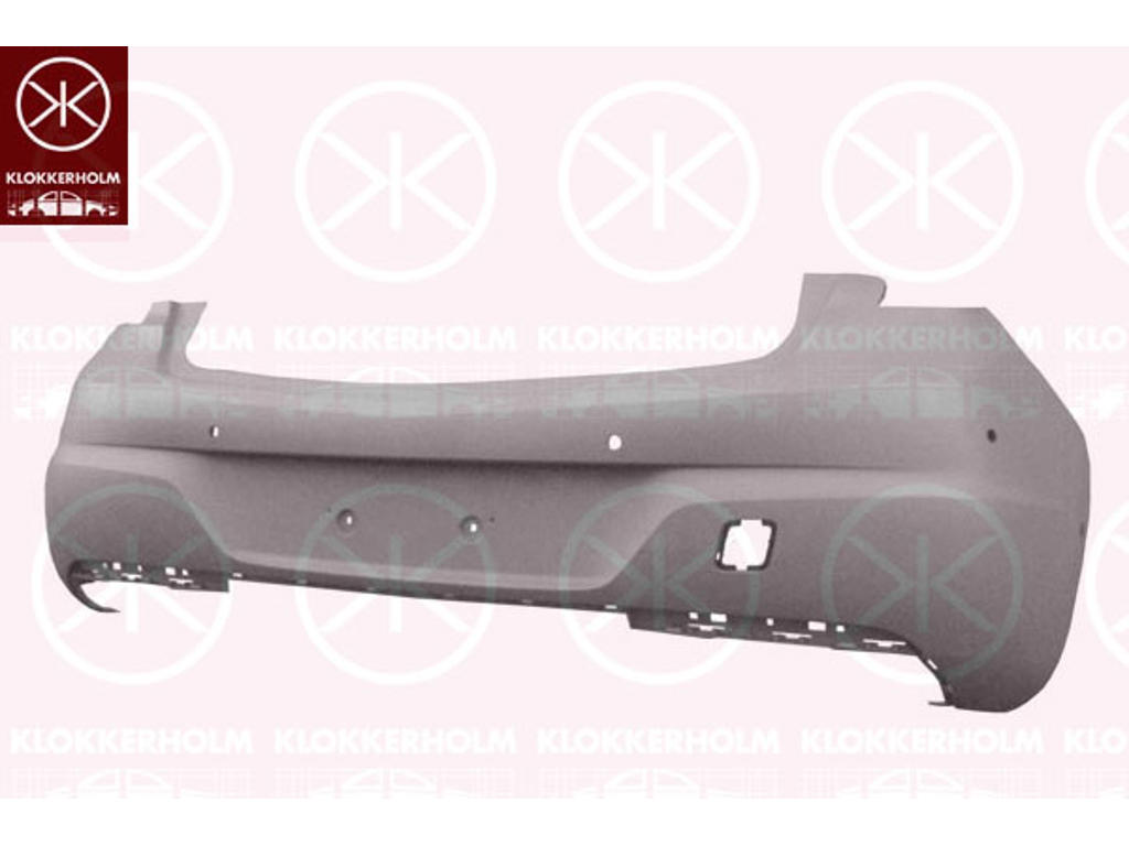 Bumper, w/primer, Rear, with hole(s) for park distance control, Number of bores: 6