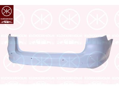 Bumper, Number of bores: 6, Rear, w/primer, with hole(s) for park distance control, Trim Level: TRENDLINE, not for trim level: R-LINE