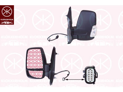 Exterior Mirror, for vehicles with blind spot assistant, Left, Electronically foldable, Short mirror arm, Heatable, with indicator, Indicator Colour: white, WY5W, Convex