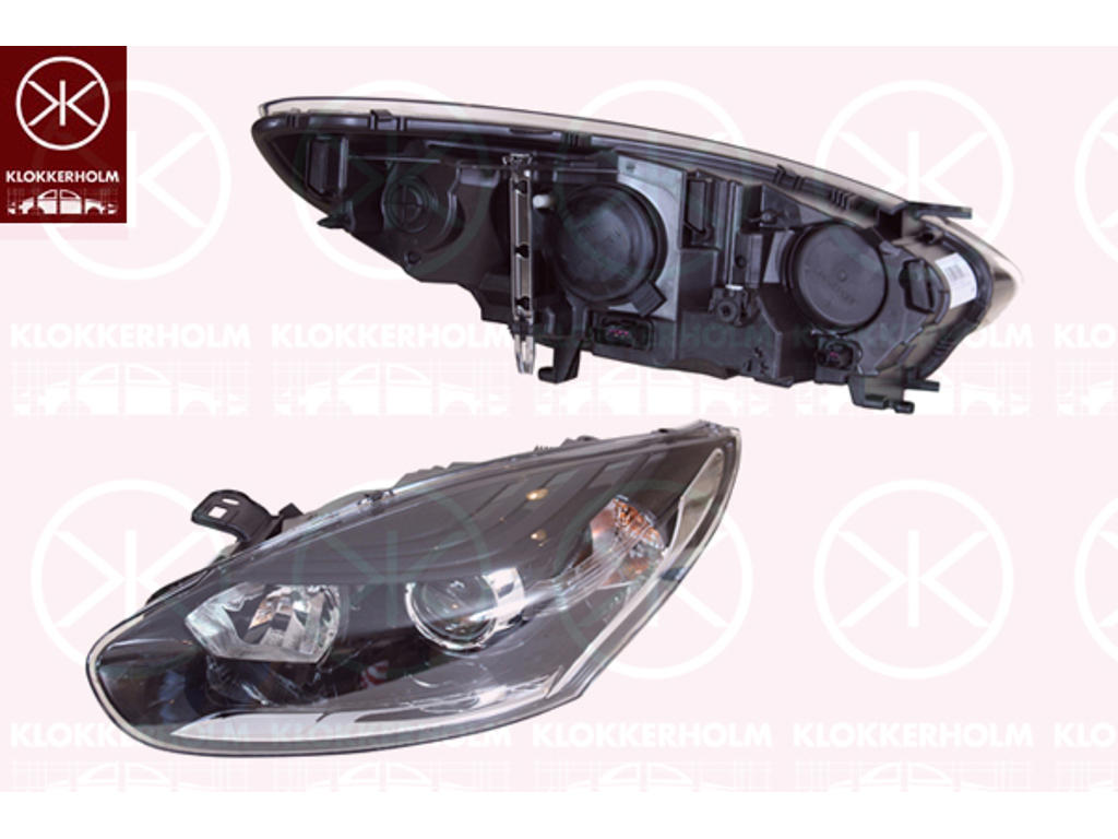 Forlygte, højre, Lysstyrke [lx]: 17.5, H7/H7, med kørelys (LED), med indstillingsmotor for LWR, Husfarve: sort, AL