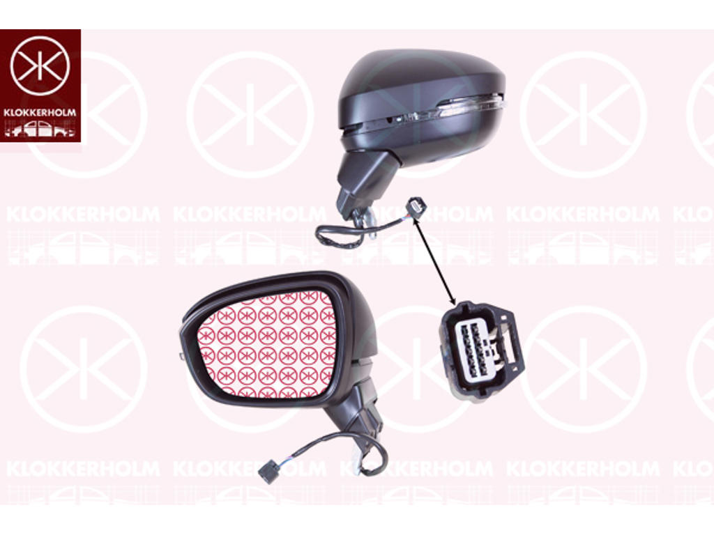 Exterior Mirror, Left, for electric mirror adjustment, Number of pins: 8, Heatable, Electronically foldable, Convex, w/primer