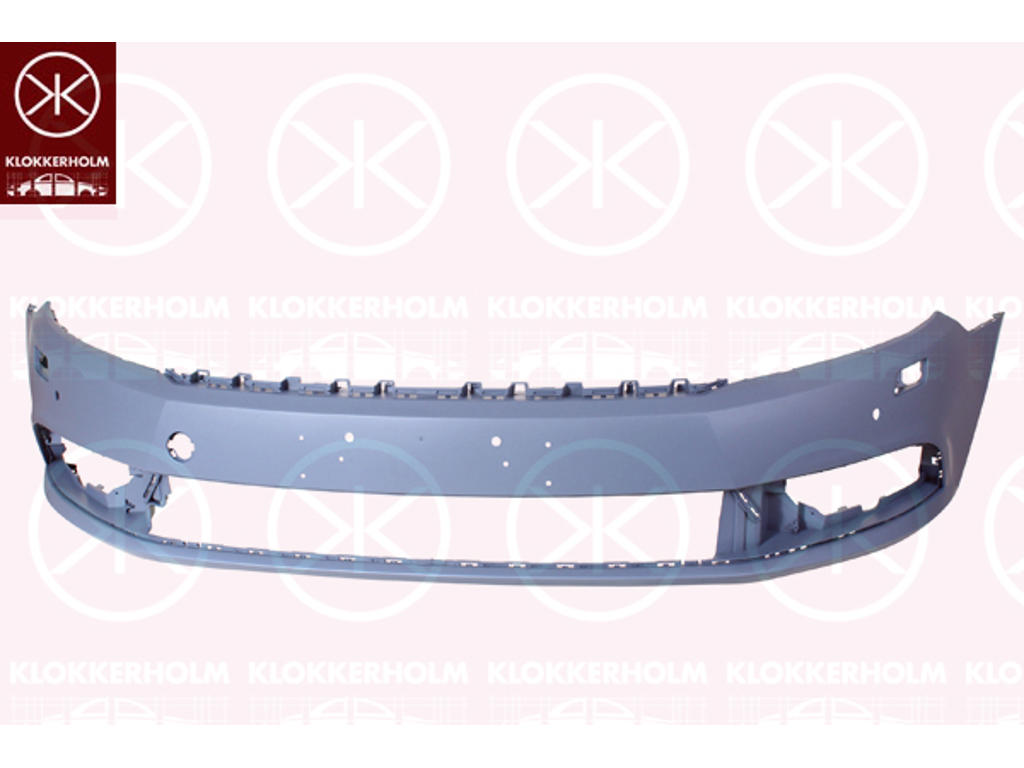 Bumper, Front, not for trim level: R-LINE, with hole(s) for park distance control, Number of bores: 4, with hole(s) for washer nozzle, w/primer
