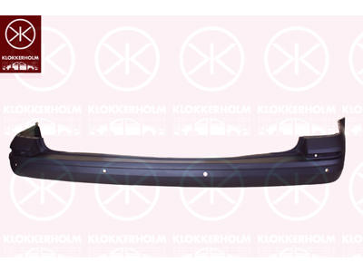 Bumper, for vehicles with tailboard, for vehicles with blind spot assistant, Rear, black, with hole(s) for park distance control