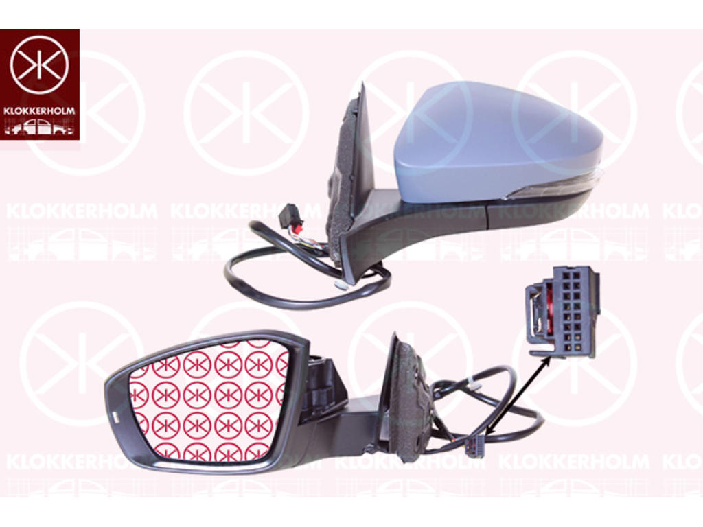 Exterior Mirror, Right, for electric mirror adjustment, Number of pins: 6, Complete Mirror, w/primer, with indicator (LED), Heatable, Convex