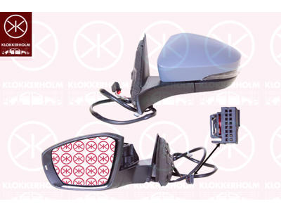 Exterior Mirror, Left, for electric mirror adjustment, Number of pins: 6, Complete Mirror, w/primer, with indicator (LED), Heatable, Aspherical