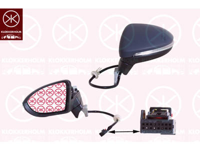 Exterior Mirror, Left, Number of pins: 11, Electronically foldable, for electric mirror adjustment, with indicator, with reading light, Heatable, Aspherical, w/primer