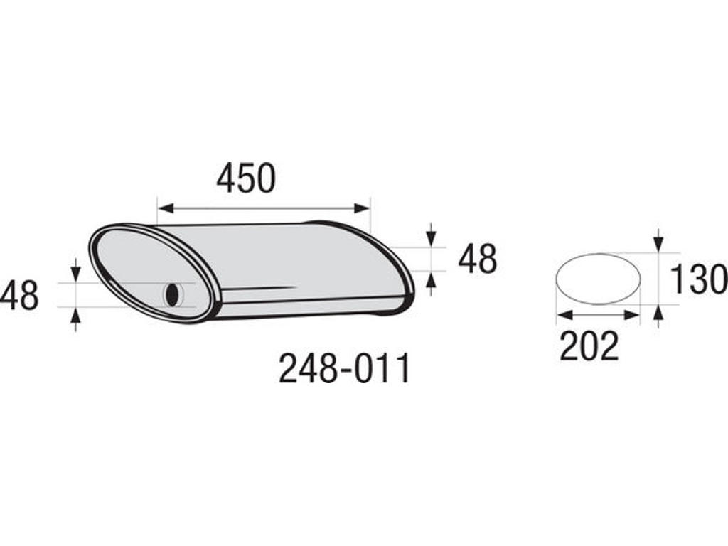 Centre Muffler, universal, Inner Diameter 1 [mm]: 48, Inner Diameter 2 [mm]: 48, Length [mm]: 450, Width [mm]: 202, Height [mm]: 130, not ECE approved
