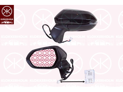 Utv.spegel, Vänster, för el. spegelinställning, elektr. fällbar, LED, med blinkljus, uppvärmbar, konvex, m/grundlack, Antal stickkontakter: 8