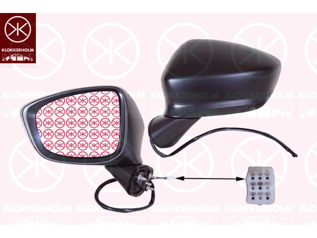 Exterior Mirror, Left, for electric mirror adjustment, Number of pins: 6, with indicator, Heatable, Aspherical, w/primer