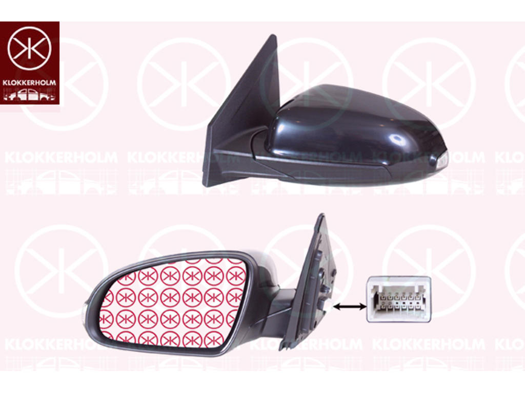 Exterior Mirror, Left, Electronically foldable, with indicator (LED), Number of pins: 8, Heatable, w/primer, Aspherical