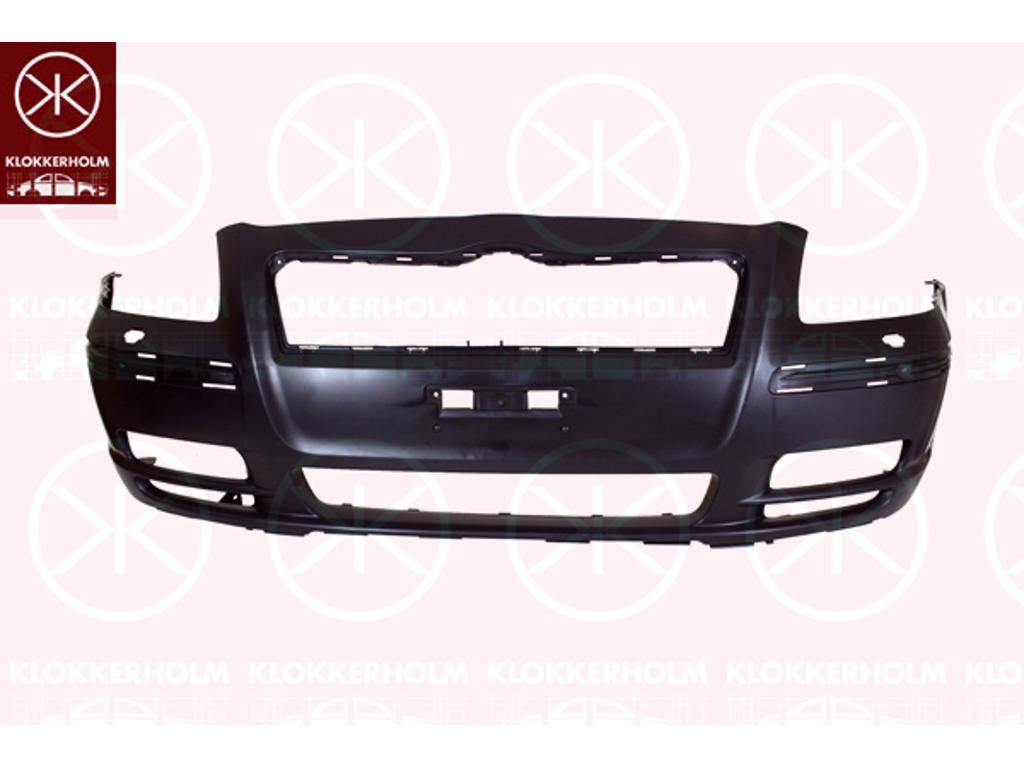 Bumper, Front, with hole(s) for washer nozzle, with hole(s) for fog lights, black, Smooth