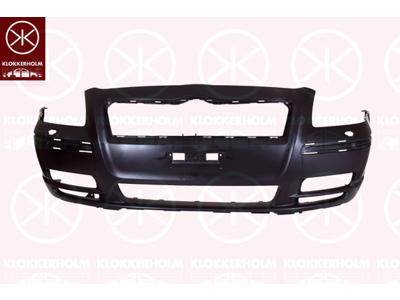 Bumper, Front, with hole(s) for washer nozzle, with hole(s) for fog lights, black, Smooth