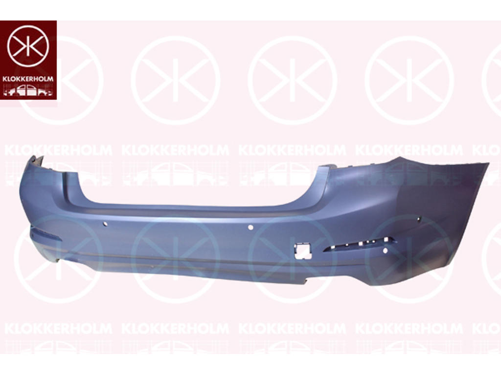 Bumper, w/primer, with hole(s) for park assist (parallel parking), Rear, with mounting parts, Number of bores: 6
