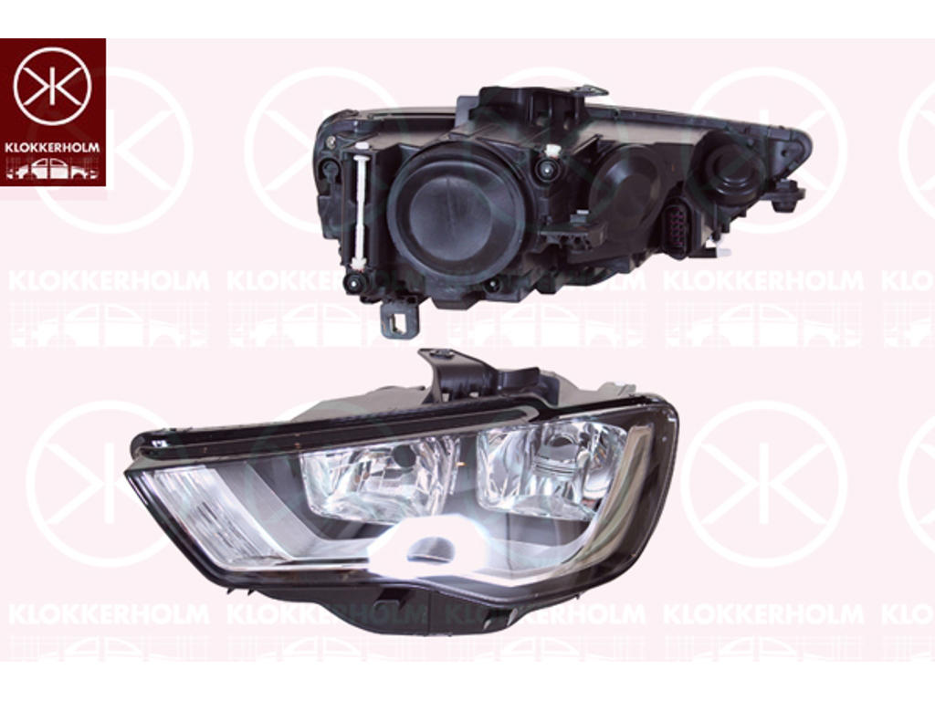 Headlight, Left, H7/H7, H15, with motor for headlamp levelling, Hella