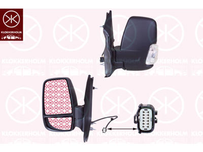 Exterior Mirror, Left, for electric mirror adjustment, Short mirror arm, Number of pins: 6, Heatable, with indicator, Indicator Colour: white, WY5W, Convex