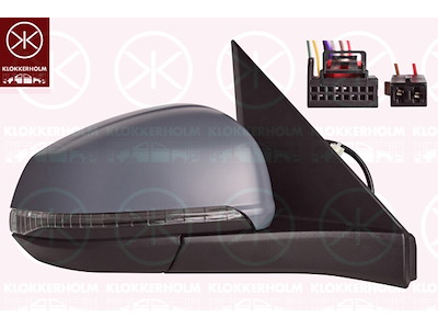 Exterior Mirror, with indicator (LED), Electronically foldable, Right, Number of pins: 9, Number of pins: 2, for vehicles with blind spot assistant, with Peripheral Lighting, Heatable, Convex, w/primer