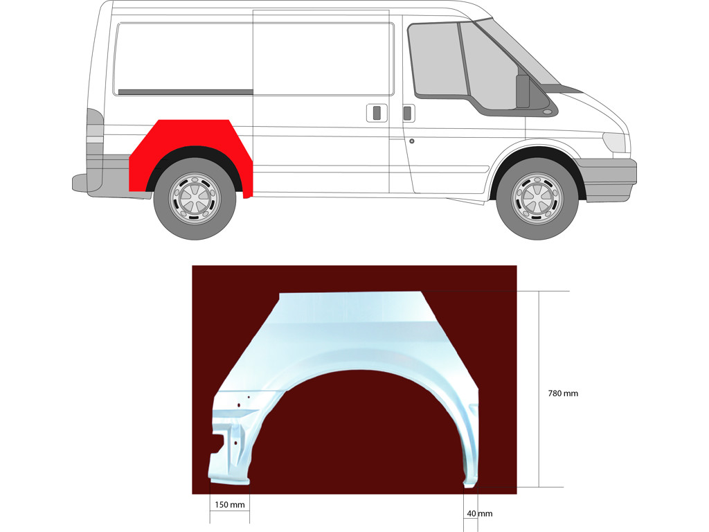 Quarter Panel, Wheel Arch Border, Repair Panel, Right Rear, Axle Distance [mm]: 2933