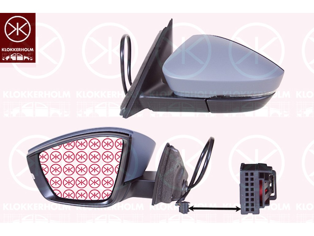 Utv.spegel, Vänster, elektr. fällbar, Antal stickkontakter: 9, med blinkljus, uppvärmbar, m/grundlack