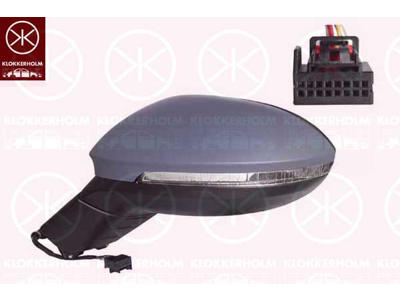 Exterior Mirror, Left, for electric mirror adjustment, Number of pins: 6, with indicator (LED), w/primer, Aspherical, Complete Mirror