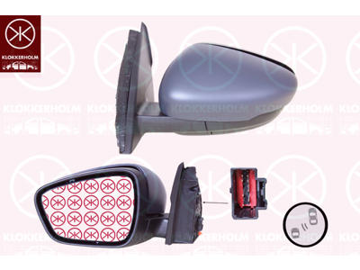 Exterior Mirror, Left, Heatable blind spot mirror, Electronically foldable, Number of pins: 11, with reading light, w/primer, Aspherical, Complete Mirror