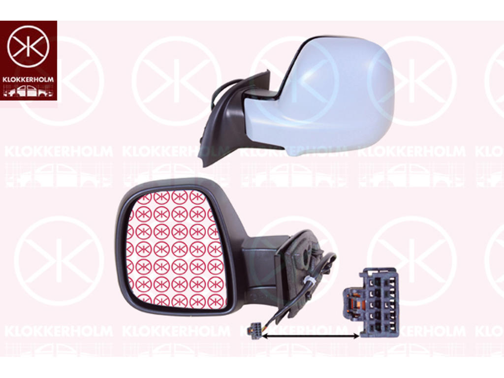 Exterior Mirror, Left, for electric mirror adjustment, Number of pins: 7, Electronically foldable, Heatable, w/primer, Convex