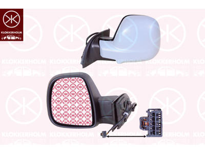 Exterior Mirror, Electronically foldable, Right, for electric mirror adjustment, Number of pins: 9, with thermo sensor, w/primer, Heatable, Convex