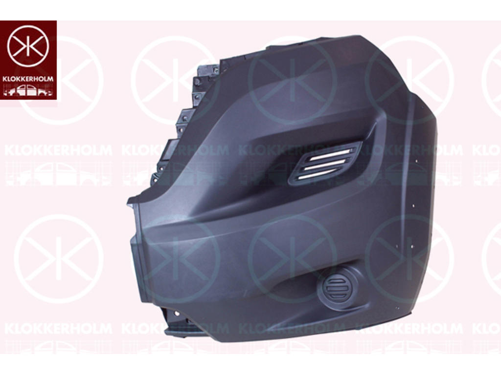 Bumper, grey, Right Front, with holes for trim/protective strip, Outer section