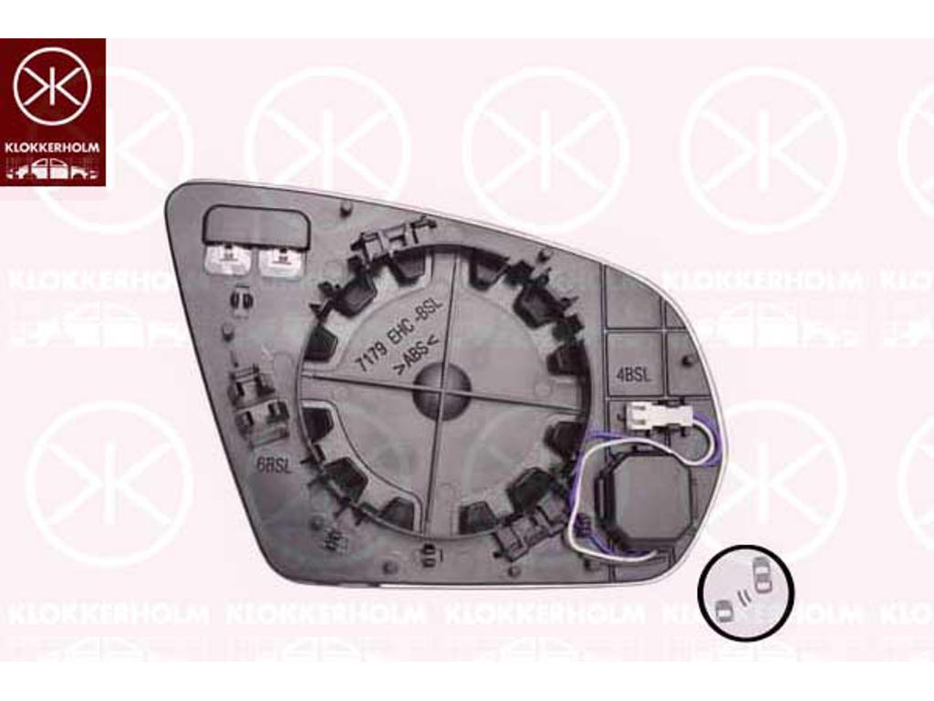 Mirror Glass, exterior mirror, Right, Heatable blind spot mirror, Number of pins: 4, Aspherical