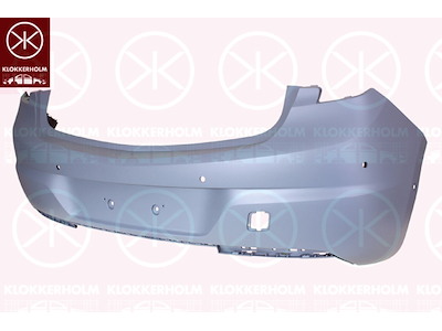 Bumper, w/primer, for vehicles with rear view camera system, Rear, with hole(s) for park distance control, Number of bores: 6