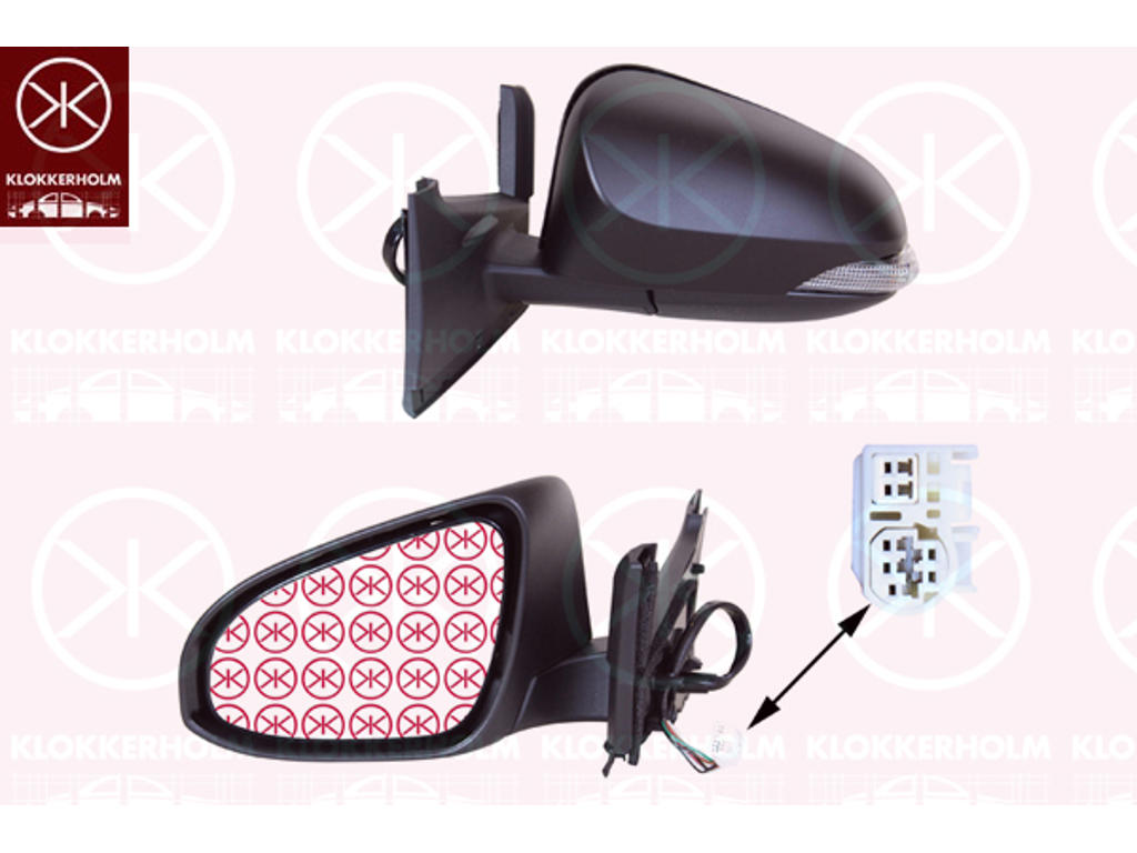 Exterior Mirror, Right, for electric mirror adjustment, Number of pins: 7, with indicator, Heatable, Convex, w/primer