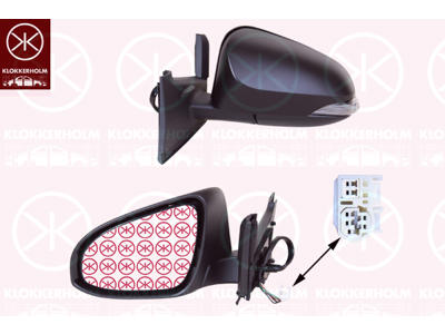 Exterior Mirror, Left, for electric mirror adjustment, Number of pins: 7, with indicator, Heatable, Convex, w/primer