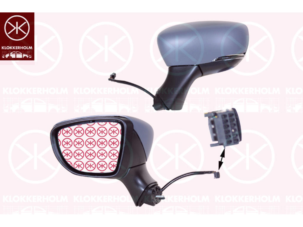 Exterior Mirror, Right, for electric mirror adjustment, with indicator (LED), with thermo sensor, Number of pins: 9, w/primer, Heatable, Convex