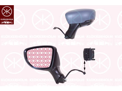 Exterior Mirror, for vehicles with lane keeping assist, Left, Electronically foldable, with indicator (LED), Number of pins: 10, w/primer, Heatable, Aspherical