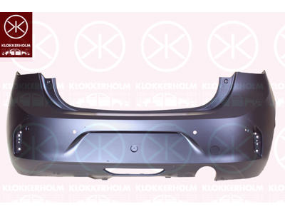 Bumper, w/primer, for vehicles with rear view camera system, Rear, with hole(s) for park distance control, Number of bores: 4