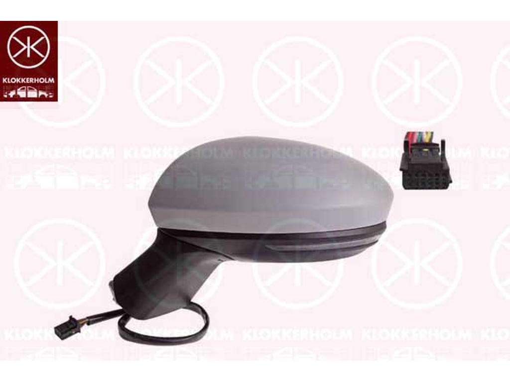 Exterior Mirror, Left, Electronically foldable, for vehicles with drive assistance system, Number of pins: 10, w/primer, Heatable, Aspherical