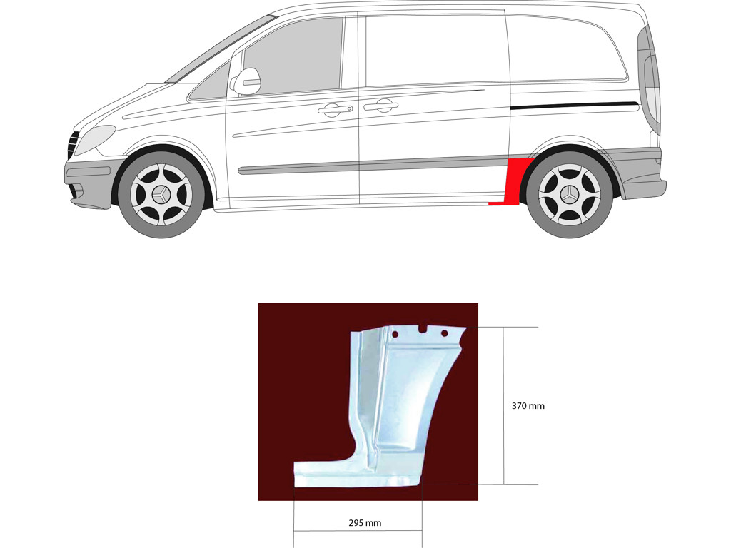 Quarter Panel, for vehicles with sliding door, Axle Distance [mm]: 3200, Left Front, Side Panel, Lower Section, Length [cm]: 17