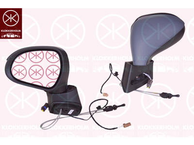 Exterior Mirror, w/primer, Control: cable pull, Left, with hole for direction indicator, Convex