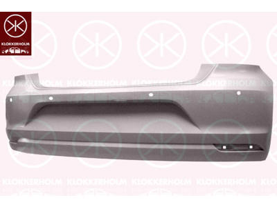 Bumper, w/primer, with hole(s) for park assist (parallel parking), Rear, Number of bores: 4, not for trim level: Blue Motion 